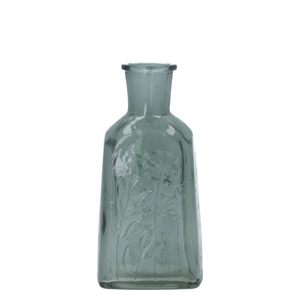 Gisela Graham Glass Vase Green Bottle with Meadow Design